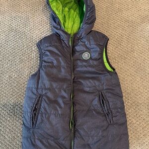 Mayoral Kids Reversible Puffer Vest – Size ~8 – Navy & Bright Green – Hooded